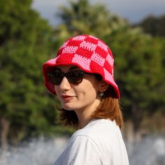 Crochet Bucket Hat, Checkered Summer Hats for Woman, Cute Crochet Sun Hat, Pink Bucket Beanie, Sweet Little Gift for Her, Summer Gift - Etsy Bob Chapeau, Checker Design, Summer Hats For Women