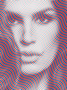 an abstract pattern with red, white and blue wavy lines in the shape of waves