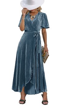 PRICES MAY VARY. 🏝The gorgeous prom formal wrap dress features pretty short sleeve and wrap v-neckline 🏝Empire waist with undetachable belt,wrap skit with ruffle trimming for this vintage velvet long dress. 🏝Flowy hemline design bring a swing and flare look with your walking 🏝Fabulous style with high heels,wedges or mules,suitable for beach,party,vacation,banquet,concert,wedding,etc 🏝Material & Care:Velvet Material with 95% polyester and 5% elastane,Cold hand wash, do not tumble dry, using Long Sleeve Boho Dress, Floral Wrap Maxi Dress, Velvet Dress Long, Maxi Dress Wedding Guest, Velvet Wrap Dress, Evening Gowns Elegant, High Waist Dress, Maxi Dress Wedding, Long Dress Casual