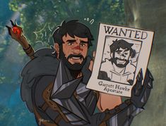 a cartoon character holding up a wanted poster