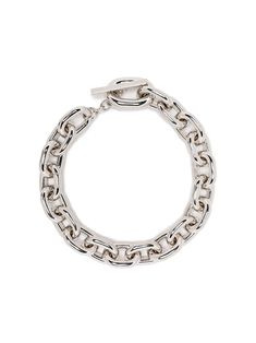 silver colour brass chain-link detailing T-bar fastening chunky Chain Link Necklace Silver, Knitted Necklace, Neck Choker, Paco Rabanne, Silver Chain Necklace, Metal Necklaces, Brass Chain, Chain Link Necklace, Link Necklace