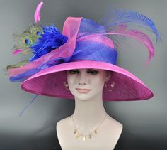 Summer Evening Hats With Feather Trim, Feathered Church Hats For Summer, Adjustable Top Hat With Feather Trim For Summer, Summer Church Hats With Feathers, Feathered Summer Church Hats, Summer Wide Brim Hat With Feather Trim, Kentucky Derby Wide Brim Top Hat With Feather Trim, Summer Hats For Races With Feather Trim, Summer Hats With Feather Trim For Races