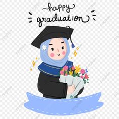 an illustration of a graduate with flowers in her hand and the words happy graduation on it