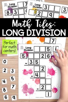 the printable long division game is shown with numbers on it and two hands in front