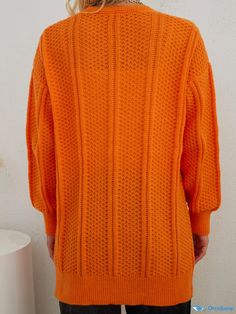 Orcajump - Solid Open Front Cardigan, Casual Long Sleeve Cardigan For Fall & Winter, Women's Clothing Orange V-neck Knit Sweater, Orange Winter Sweater With Ribbed Cuffs, Orange Knit Long Sleeve Outerwear, Long Sleeve Orange Knit Outerwear, Orange Long Sleeve Cardigan For Winter, Orange Long Sleeve Sweater For Winter, Casual Orange Cardigan For Winter, Orange Long Sleeve Winter Sweater, Orange Knitted Long Sleeve Outerwear