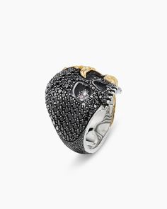 Waves Skull Ring in Sterling Silver with 18K Yellow Gold, 26mm Petite Jewelry, Samurai Swords, Bead Bangles, Mens Beaded Bracelets, Black Diamonds, Skull Ring, Men's Rings, Customer Care, Chains For Men