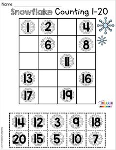 a printable snowflake counting 1 - 20 worksheet with numbers to 10