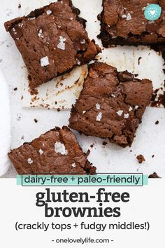 gluten - free brownies with text overlay that reads dairy - free + pale - friendly gluten - free brownies