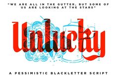 an artistic blacklette script with red and blue ink