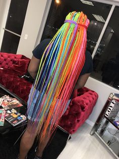 Knee Length Box Braids, Hairstyles For African Hair, Braids Multicolor, Braids With Rainbow Beads, Rainbow Box Braids Ombre, Box Braids For Men, Rainbow Hair Extensions Braids, Rainbow Beads Hair Braids, Melanin Hairstyles