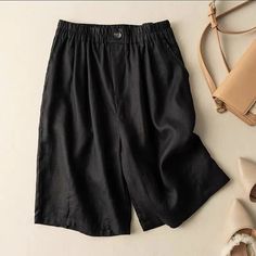 Season:Summer; Fabric:Linen Cotton Blend; Gender:Women's; Style:Casual Daily; Elasticity:Inelastic; Occasion:Weekend,Going out; Fit Type:Regular Fit; Function:Comfortable,Breathability; Pattern:Plain; Design:Side Pockets; Pants Type:Shorts; Front page:FF; Listing Date:03/13/2024; Production mode:External procurement; Pants Length:Short; Print Type:non-printing Black Solid Color Beach Bottoms, Trendy Black Knee-length Shorts, Casual Non-stretch Vacation Shorts, Casual Non-stretch Shorts For Vacation, High Waist Shorts For Vacation, Non-stretch Beach Shorts, Black Stretch Shorts For Summer, Stretch Black Shorts For Summer, Knee-length Bottoms For Summer Day Out