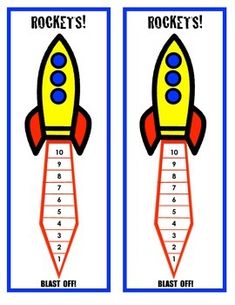 two pictures with numbers and rockets on them