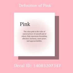 the definition of pink is shown in an image with white text on a pink background