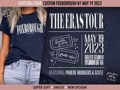 The perfect soft and comfy unisex t-shirt for the ultimate Foxborough Swiftie! This is a custom design specifically for The Eras Tour in Foxborough at Gillette Stadium on May 19, 2023 including surprise songs and openers. At first glance, this may look like a tee sporting your favorite city, but upon closer inspection you will find lots of Swiftie gems inside this design. Perfect for the fan who wants more of an every day wear in their tour merchandise. So show your love for Taylor and the wonde Halloween In New York, Tour Merchandise, Ford Field, Levi Stadium, Concert Merch, Tour Shirt, New Shows, Eras Tour, Sabrina Carpenter