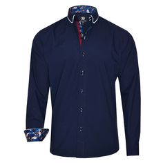 Men's Regular Fit Navy shirt is available in long sleeves, Button Down collar, contrast Paisley printed fabric lining at inner side of collar and cuffs and single button cuffs. Navy color is one of Men's best choice in their wardrobe . You can wear it with Suiting, Jeans and Chinos. It is made of 100% cotton, hence providing a luxurious and smooth feel while you are enjoying your time. Navy Blue Shirt Outfit, Formal Shirt Design, Mens Navy Shirt, Outfit Navy, Italian Shirts, Navy Blue Shirt, Shirt Outfits, Navy Outfit, Shirt Designs For Men