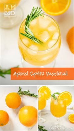 an orange cocktail with rosemary garnish in it and the words aperoli spiritz weekail