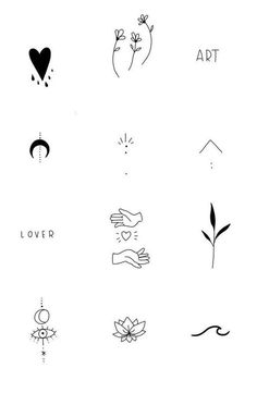 some black and white tattoos on a white background with the word art above it,