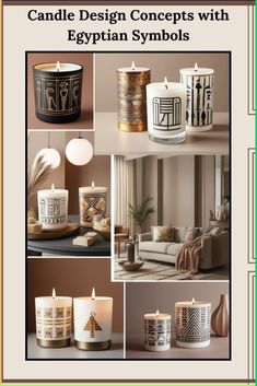 candles with egyptian symbols on them and the words candle design concepts with egyptian symbols