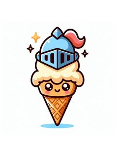 an ice cream cone with a cartoon character on it's top and stars around the edges