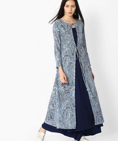 Dress With Overcoat, Kurti And Jeans, Jacket Style Kurti, Ethnic Gowns, Saree Wearing Styles, Kurta Patterns, Saree Wearing