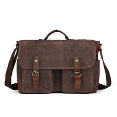 The Mens Work Bag Messenger Fit Laptop 15.6" is a stylish and functional bag perfect for business and travel. It is made of high-quality waterproof canvas material and features a classic, timeless design with a laptop sleeve which can fit in a 15.6-inch laptop, making it perfect for carrying all your work and tech essentials. The bag comes with a detachable shoulder strap for easy carrying. This bag is perfect for work, school, or travel.  ITEM FEATURES - 1 x Main Compartment  - 2 x Front Zipper Pockets 
- 1 x Laptop Compartment 
- 2 x Slot Pockets 
- 2 x Side Pockets 
- 1 x Back Zipper Pocket 
- Waterproof& Durable 
- Trolley Sleeve Design 
- Fit Laptop 15.6" 
 
     ITEM DETAILS    *Item Type: Briefcase  *Material: Waxed Canvas& Crazy Horse Leather 
*Size: L40 *W10 *H30(CM) 
*Color: Blac Mens Work Bags, Leather Shoulder Bag Men, Men's Briefcase, New Camera, Flapper Style, Briefcase For Men, Mens Leather Bag, Work Bag, Vintage Shop