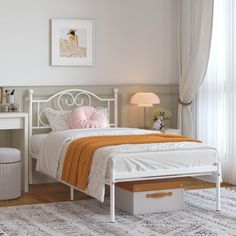 New arrival unique romantic style bed frame by Yoneston. White and Pink color always welcome to any girls bedroom. We always focus on creating a non-slip and noise-free bed frame to provide you a better sleeping time, which ideal in your master bedroom, guest bedroom or teen's room. Our this modern Platform Bed Frame with the love heart shape Headboard is made of stable metal material with large weight capacity up to 350lbs. Solid metal framework with ultimate strength makes this metal platform Bedroom Furniture White, Furniture Pink, Kids Bed Frames, Free Bed, Metal Platform Bed Frame, Girls Bedroom Furniture, Steel Bed Frame, Modern Platform Bed, Steel Bed