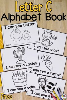 the letter c alphabet book is filled with pictures and words to help kids learn how to write