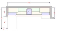 a drawing of a bathroom with a sink and toilet in the center, measurements for each section