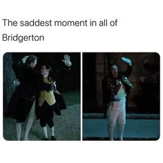 two people dressed in period costumes, one is hugging the other