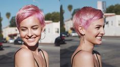 Lisa Cimorelli Hair Short, Short Pink Hairstyles, Short Pink Hair Pixie, Lisa Cimorelli Hair, Pixie Pink Hair, Pink Pixie Hair, Pink Pixie Cut, Lisa Cimorelli, Blond Rose