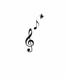 a black and white photo of music notes flying in the air with a bird on top