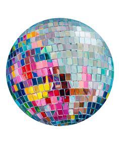 a disco ball made up of multicolored tiles