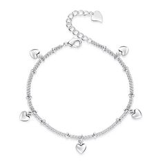 Decorate someone special's wrist with this Delicate Sterling Silver 5 Heart Charm Bracelet Material: real sterling silver pendent and necklace rhodium to prevent tarnish stamped 925, cz Lengths: 6.0 in, with 1.0 in extension, especially nice for small wrists Delivered to your home in an elegant gift box Important: Please carefully measure your wrist to ensure proper fit. This bracelet is a better fit for a smaller wrist. Sterling Silver Heart Bracelet, Silver Heart Bracelet, Silver Bracelets For Women, Estilo Boho Chic, Silver Chain Bracelet, Hand Jewelry, Engagement Jewelry, Heart Earrings Studs, Girls Jewelry