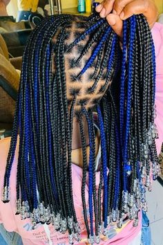 Knotless Braids with Beads & How to Style Them Curly Girl Swag Knotless Braids With Beads Hairstyles, Peekaboo Knotless, Peekaboo Knotless Braids, Braids With Beads Hairstyles, Blue Peekaboo, Beads Hairstyles, Blue Braids