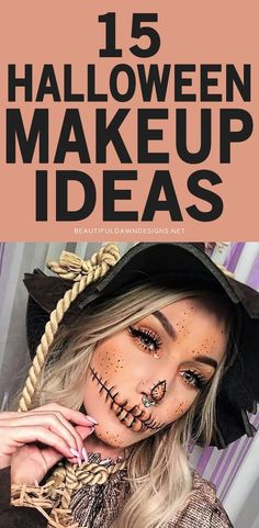 Scarecrow Face Makeup For Women, Scarecrow Ideas Makeup, Hallowe’en Makeup Ideas, Scary Crow Costume, Womens Halloween Face Makeup, Easy Women’s Halloween Make Up, Non Scary Halloween Makeup, Halloween Costumes With Fun Makeup