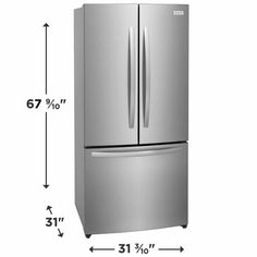 the refrigerator is shown with measurements for it