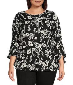 Plus-Size Tops & Blouses | Dillard's Checked Blouse, Tops And Blouses, Plus Size Blouses, Dillard's, Cuff Sleeves, Plus Size Tops, Crew Neckline, Polyester Spandex, Plus Size Outfits