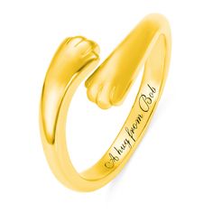 Inspired by your dog's lovable paws. Take the memory of your beloved canine's hug with you everywhere you travel. The inside band can be engraved with a name or short phrase with exclusive meaning. Meticulously handcrafted from .925 Sterling Silver and your choice of plating options: 18K Gold or 18K Rose Gold. Engraving Font: Hug Ring, Paw Print Ring, Engraving Fonts, Cat Paw, Fluffy Cat, Engraved Gifts, Xiamen, Cat Paws, Pet Lover