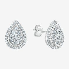 Diamond Clarity: I3Earring Back: FrictionSetting: ProngShape: PearStone Cut: RoundDiamond Color: JMetal Color: WhiteEarring Length: 10.5mmEarring Width: 7.6mmRounded Carat Weight: 1/2 Ct. T.w.Care: Wipe CleanStone Type: 72 Natural DiamondAuthenticity: Natural DiamondBirthstone: April BirthstoneEarrings Style: Stud Earrings, Multi-Diamond Earrings, Halo EarringsMetal: 10k White GoldCountry of Origin: Imported White Pear Shaped Diamond Earrings With Prong Setting, White Pear-shaped Diamond Earrings With Prong Setting, White Pear-shaped Vvs Clarity Earrings, White Pear-shaped Halo Diamond Earrings, White Pear-shaped Cluster Earrings For Anniversary, White Halo Design Drop Cluster Earrings, White Halo Design Cluster Drop Earrings, White Teardrop Diamond Earrings For Anniversary, White Cluster Drop Earrings With Halo Design