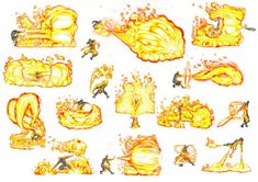 an image of fire and flames in different positions