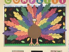 a bulletin board with a turkey on it