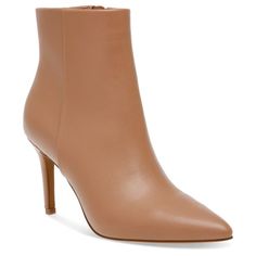 Cafe Color, Size Pointed Toe Bootie. 3.5" Heel Height Zip Closure With Elastic Inset Synthetic Upper, Synthetic/Textile Lining, Synthetic Sole Brown High Ankle Heels For Work, Beige Almond Toe Heels For Fall, Classic Beige Heels For Fall, Beige High Heel Boots With 4-inch Heel, Classic Beige High Heel Boots, Beige High Heel Boots For Office, Beige Ankle Boot Heels For Work, Beige Padded Ankle Pointed Toe Heels, Chic Beige Boots With 4-inch Heel