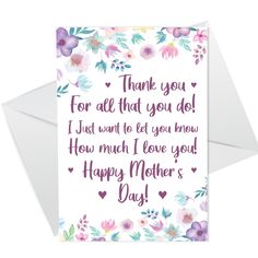 a mother's day card with the words thank you for all that you do