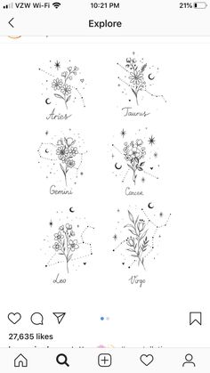 the instagram page on an iphone shows different flowers and stars in black ink, which are