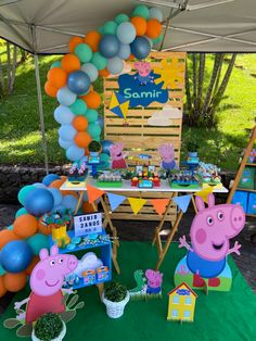 peppa pig birthday party with balloons and decorations