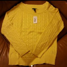 Gorgeous Sweater Blouse In Stunning Color. Nwt Yellow Ralph Lauren Sweater, Yellow Long Sleeve Cable Knit Top, Yellow V-neck Sweater Affordable, Keyhole Sweater, Nautical Sweater, Work Sweaters, Blue Knit Sweater, Ralph Lauren Black Label, Orange Sweaters