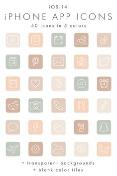 the iphone app icons are shown in different colors and sizes, including pink, brown, white