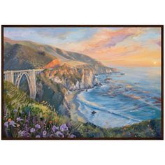 a painting of the bixby bridge at sunset