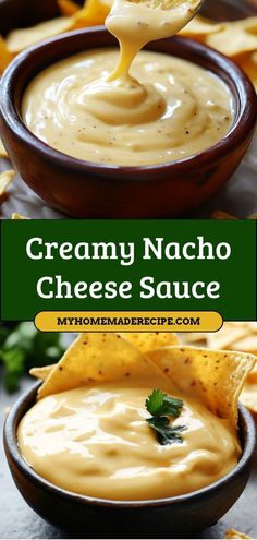 creamy nacho cheese sauce in a bowl with tortilla chips