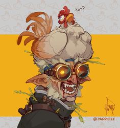 an image of a cartoon character with glasses and a rooster on top of his head